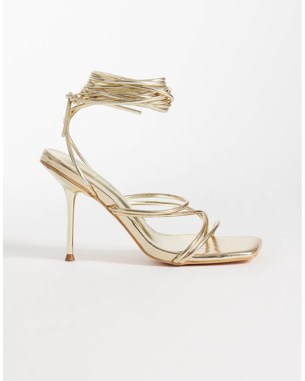 Whimsy Spring Sandals Public Desire Whimsy Strappy Heeled Sandals in Metallic | Lyst