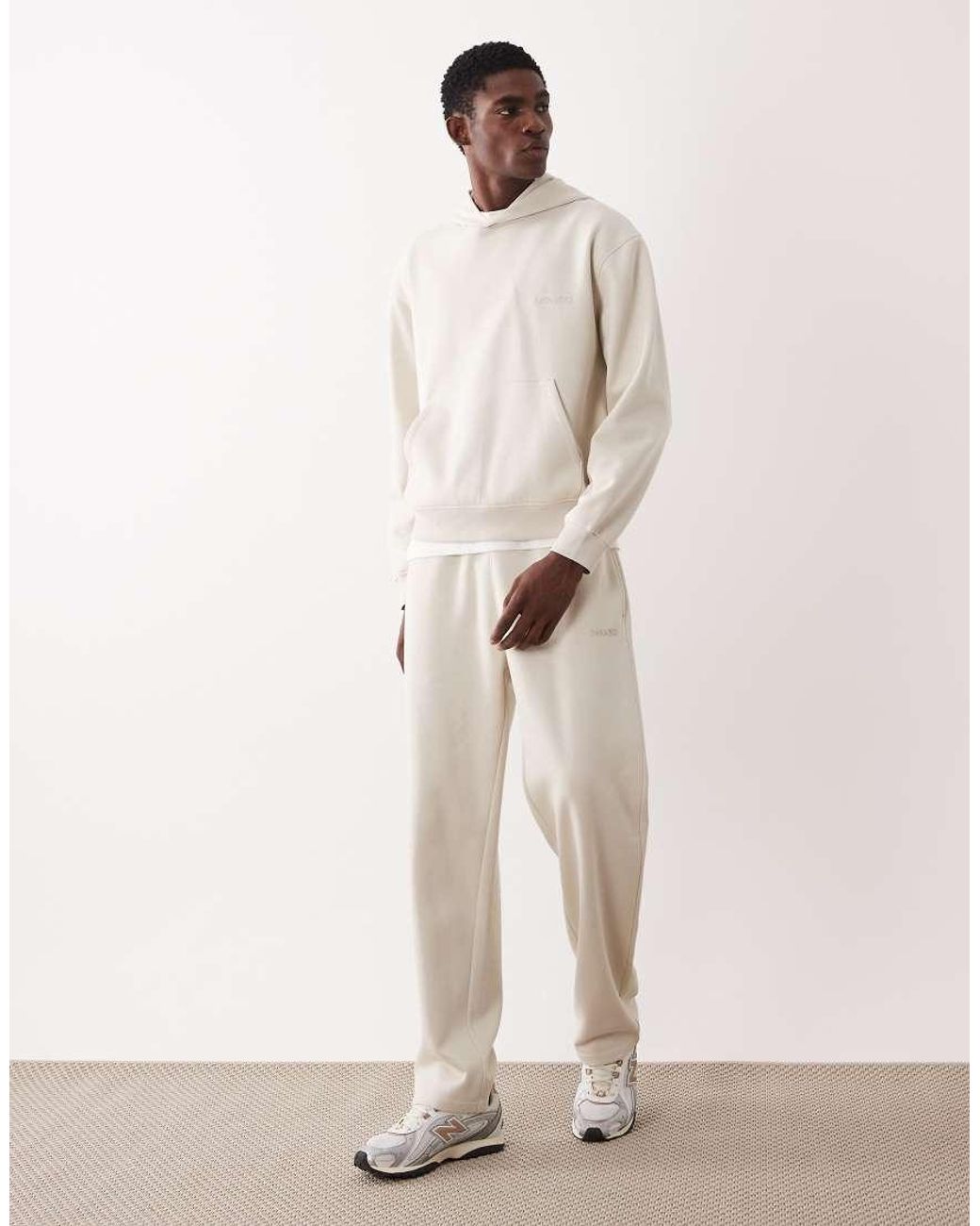 ASOS Natural Co-ord Relaxed Printed Hoodie for men