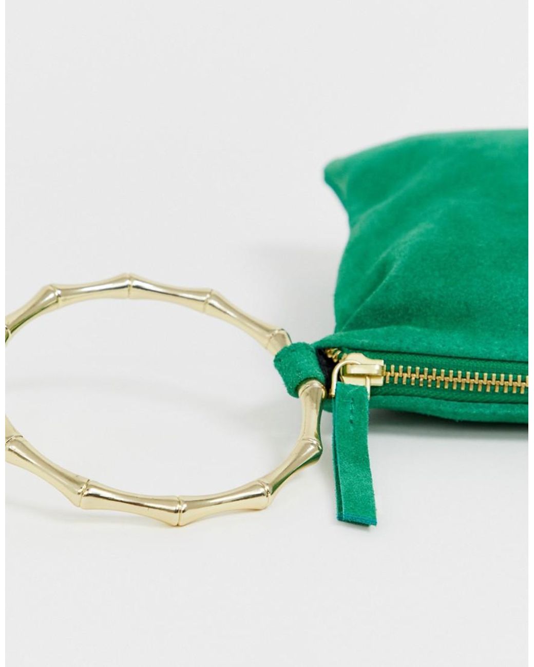 ASOS Suede Clutch Bag With Bamboo Ring in Green | Lyst