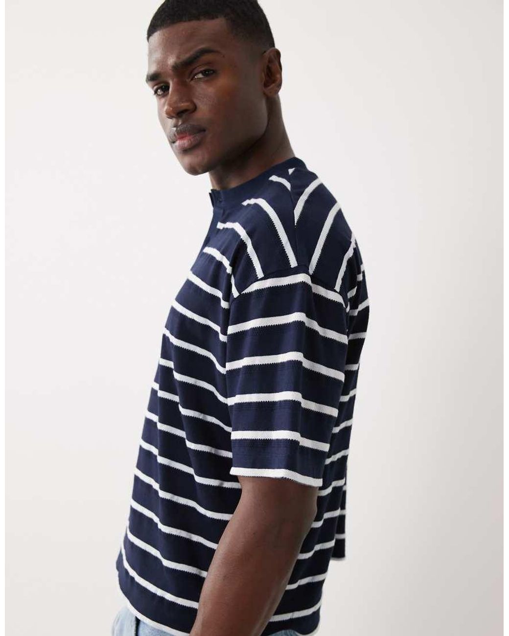ASOS Blue Boxy Oversized Henley T-shirt for men