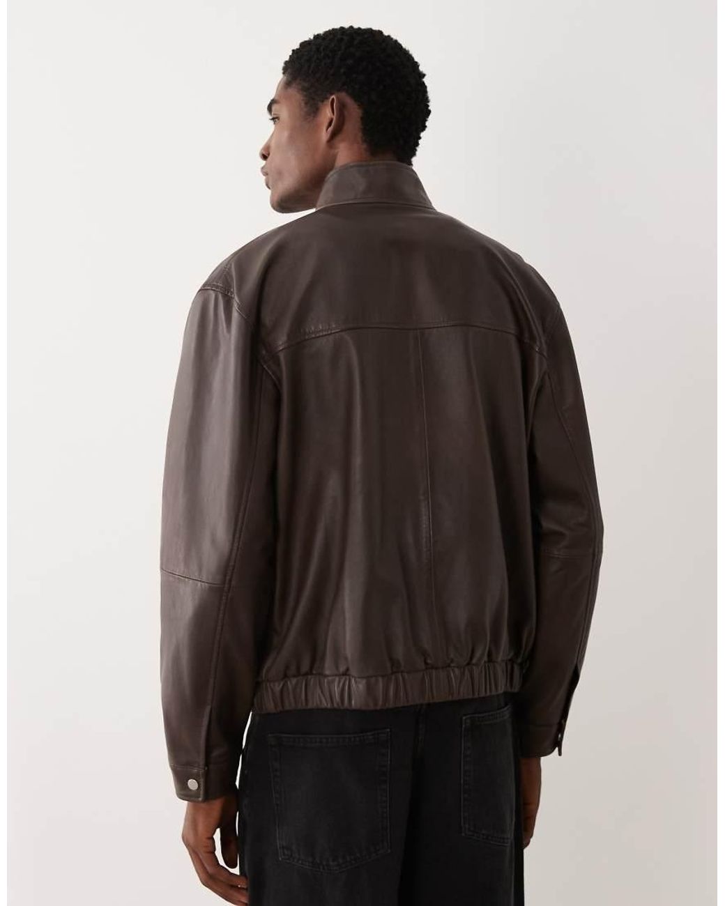 ASOS Brown Real Leather Oversized Bomber Jacket for men