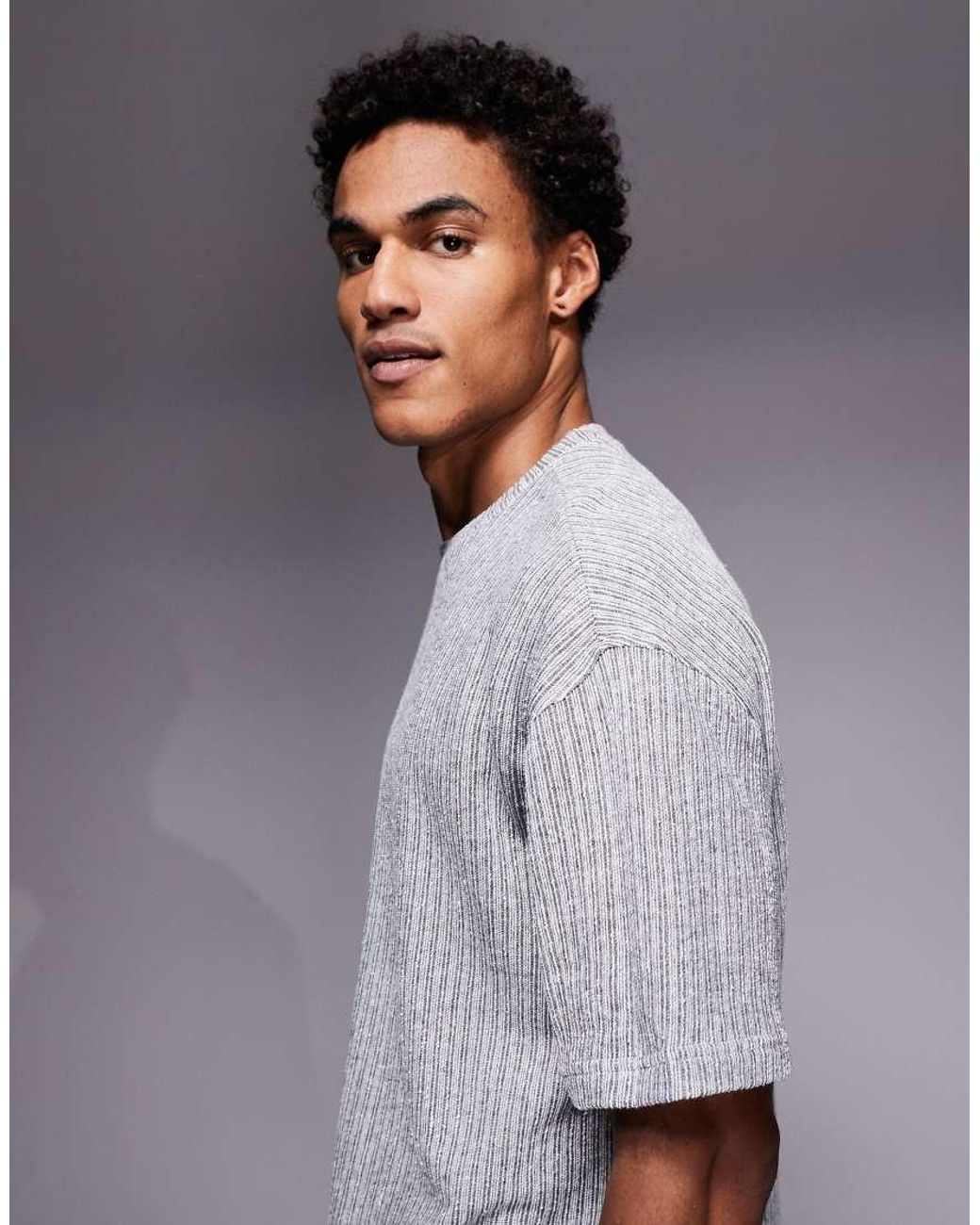 Good For Nothing Gray Knitted Boxy Oversized T-shirt for men