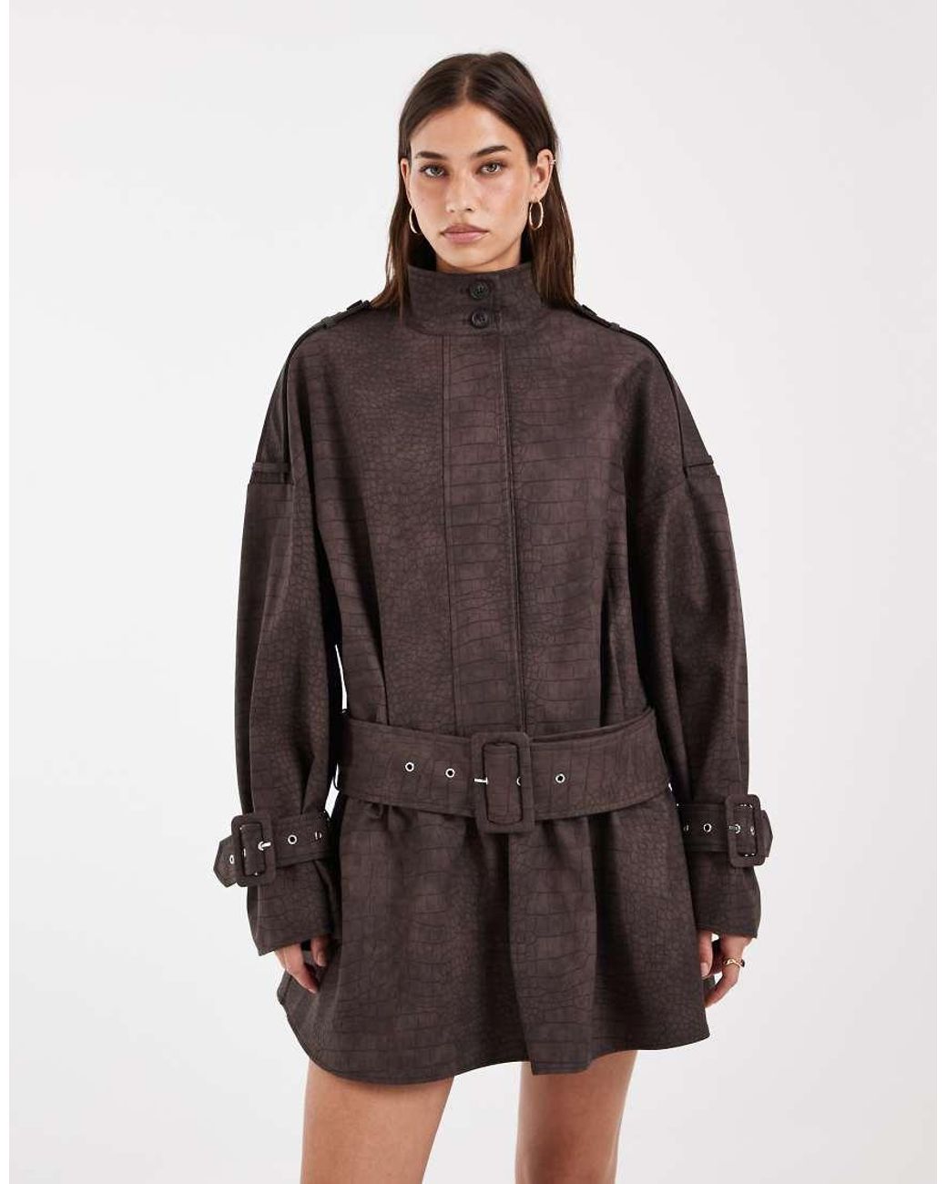 ASOS Brown Pu Utility Micro Mini Shirt Dress