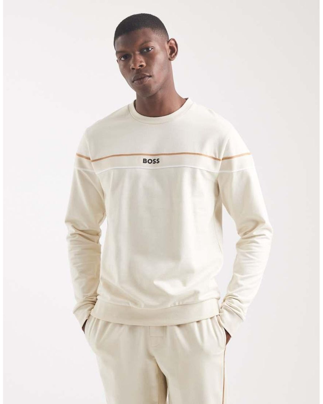 BOSS Iconic Chest Logo Lounge Sweatshirt in Natural for Men | Lyst UK