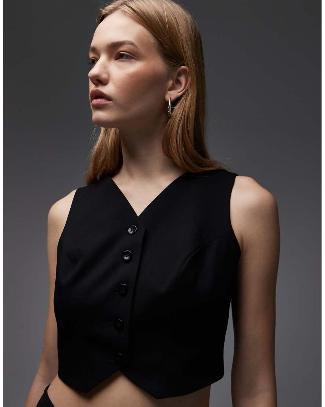 ASOS Black Tailored Crop Tab Back Waistcoat