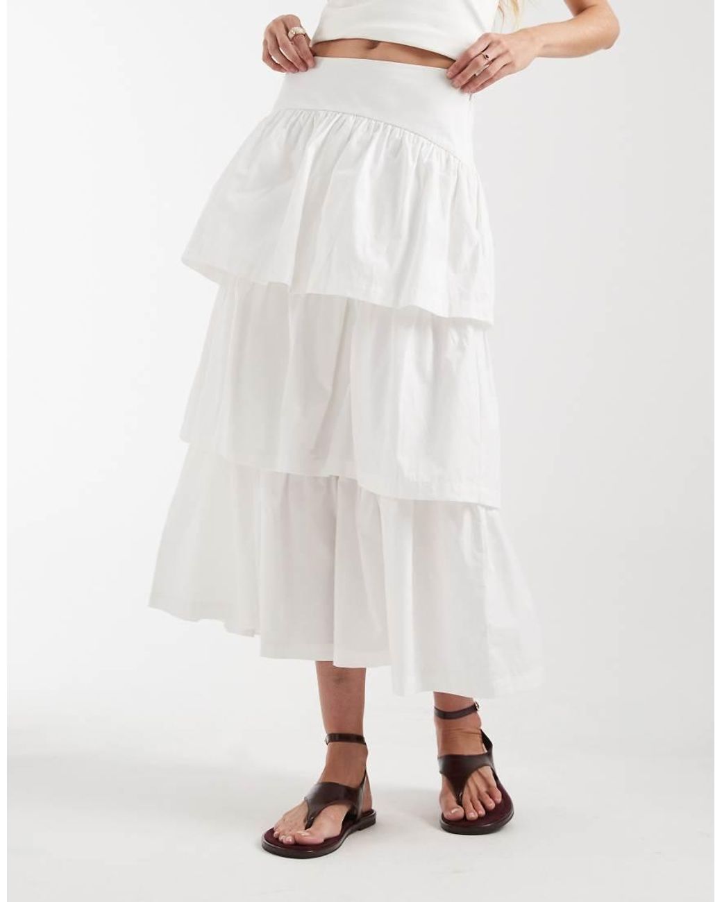 ASOS Blue Tiered Dropped Waist Boho Midi Skirt