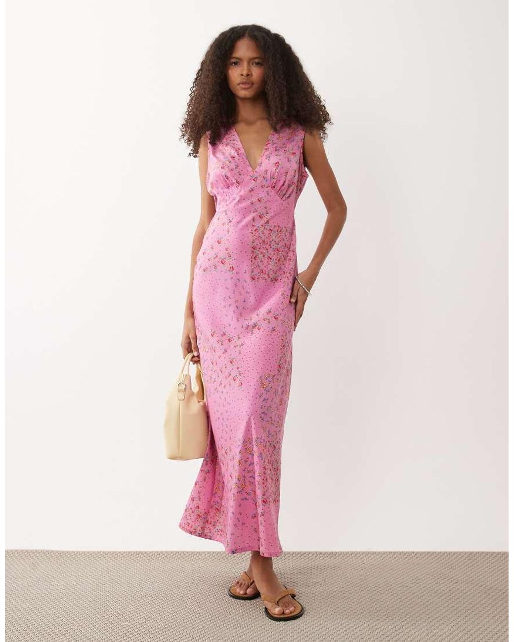 Wednesday's Girl Pink Wednesdays Girl V Neck Midaxi Dress