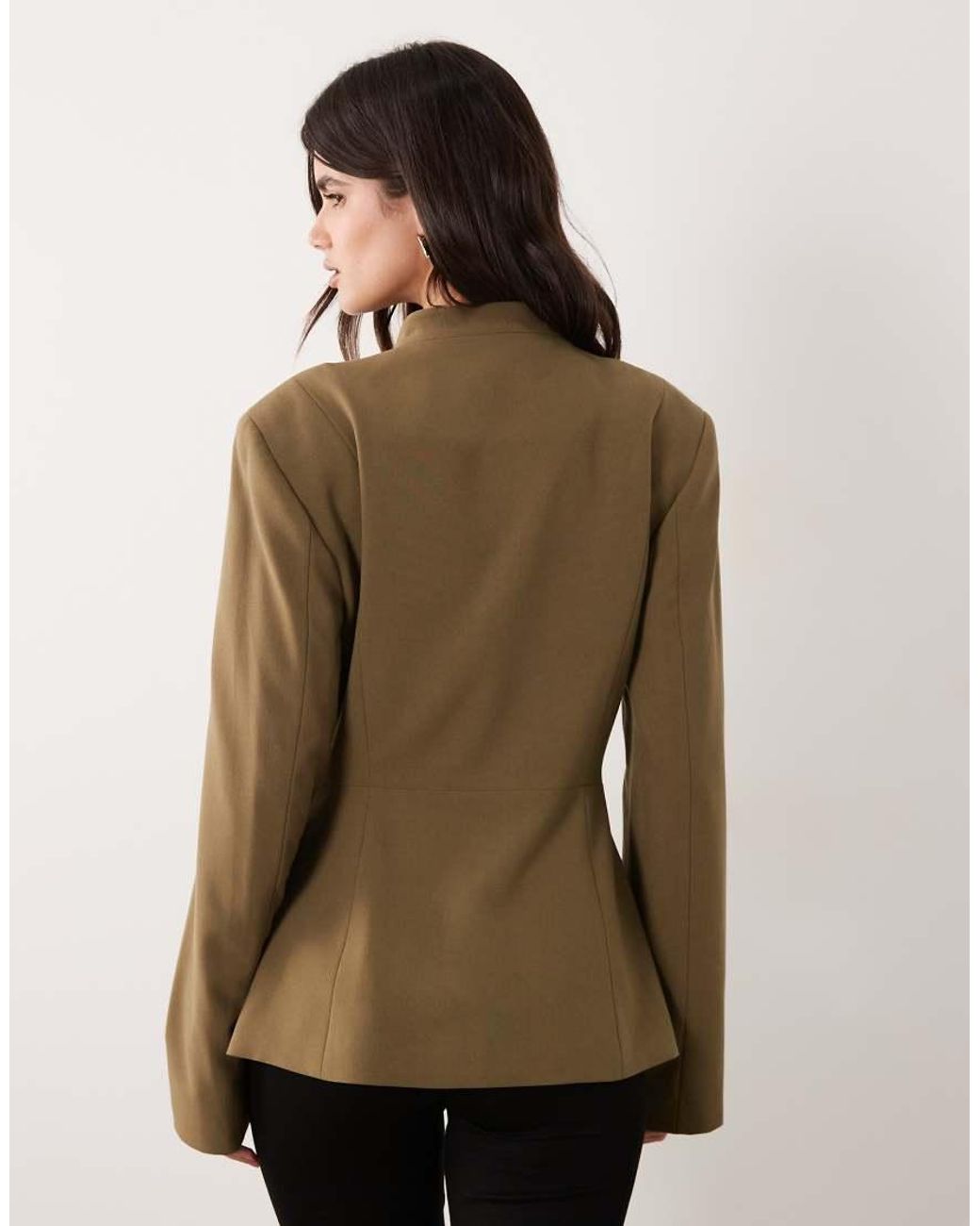 ASOS Natural Tailored High Neck Blazer With Gold Buttons