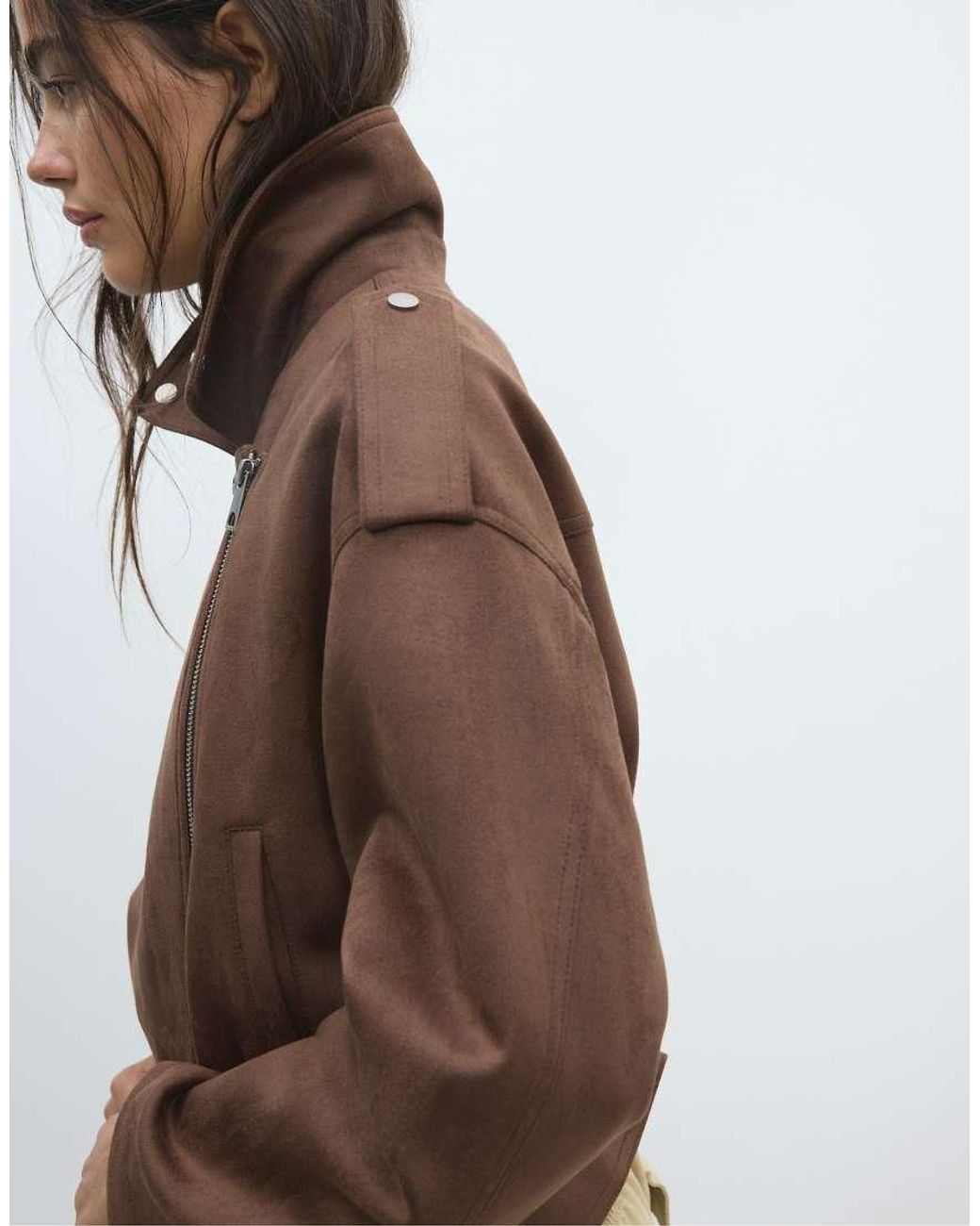 Stradivarius Natural Biker Jacket With Belt