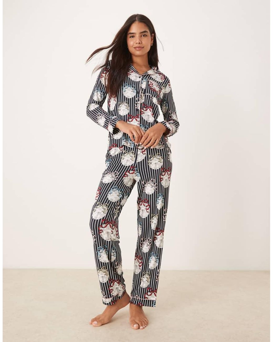 Chelsea Peers Natural Poly Long Sleeve Revere Pajama Set