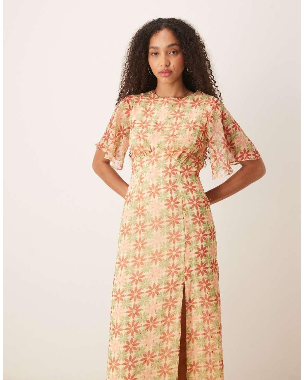 ANAYA Natural Floral Print Open Back Maxi Dress