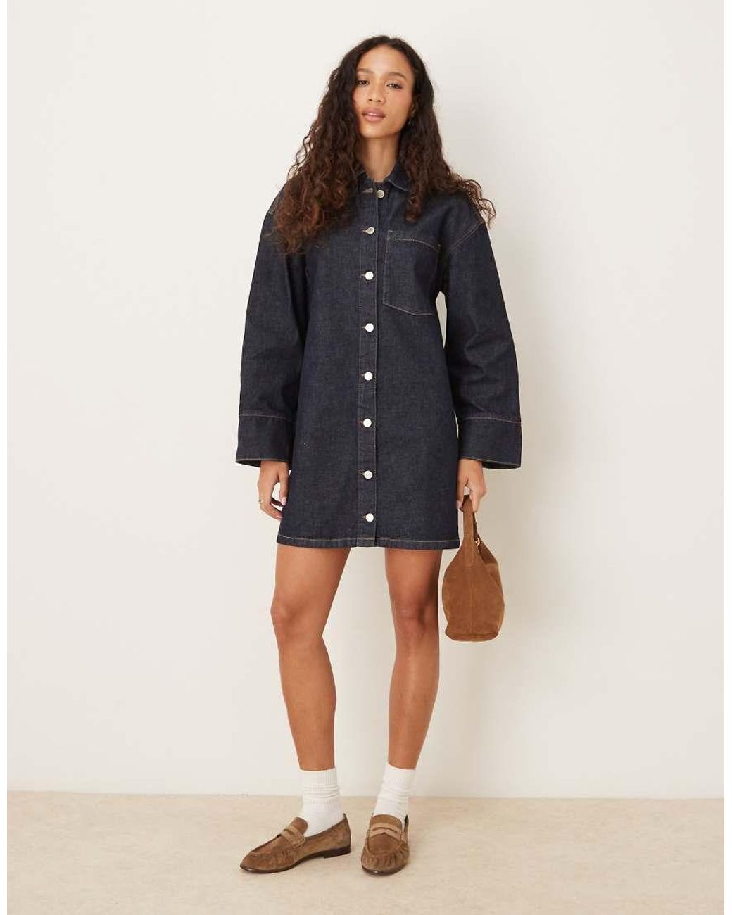 ASOS Blue Denim Oversized Long Sleeve Shirt Dress
