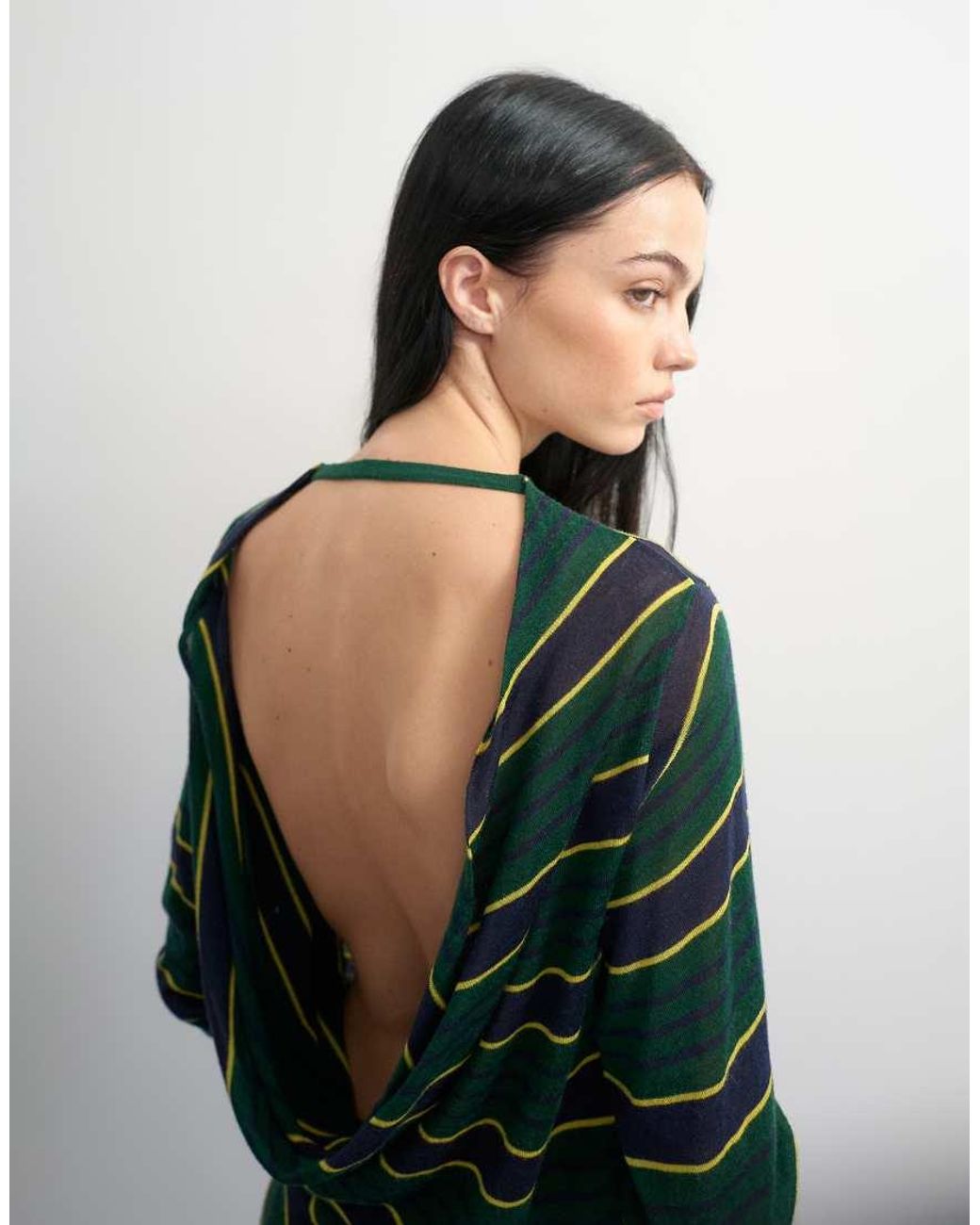 TOPSHOP Green X Talia Byre Semi Sheer Merino Wool Cowl Back Dress