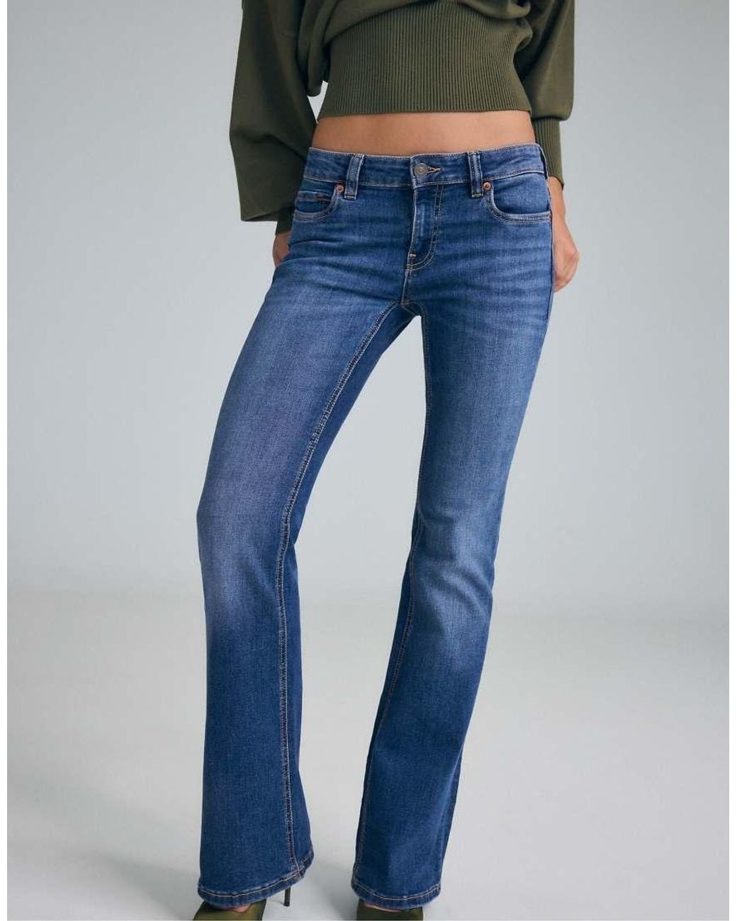Stradivarius Blue D67 Slim Fit Boot-cut Jeans