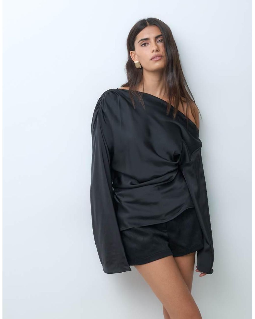 Gina Tricot Black Draped Satin Blouse
