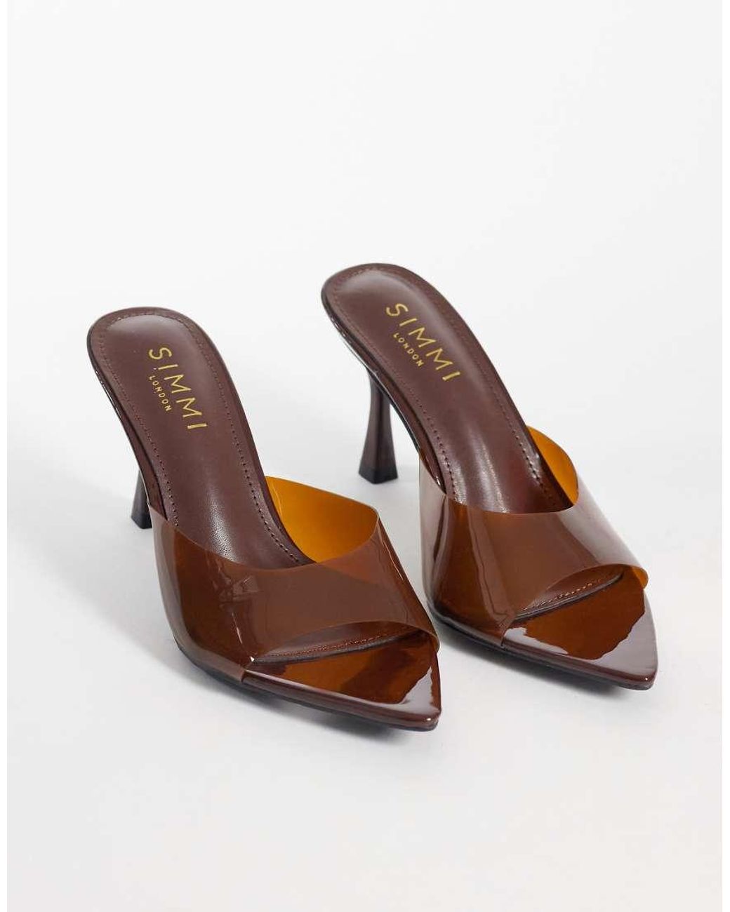 SIMMI Brown Simmi London Santo Wide Fit Heeled Mule Sandals
