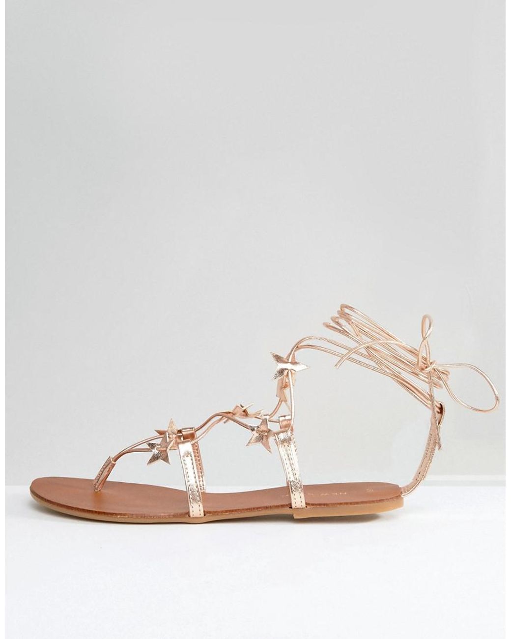 New Look Star Lace Up Flat Sandal in Metallic | Lyst