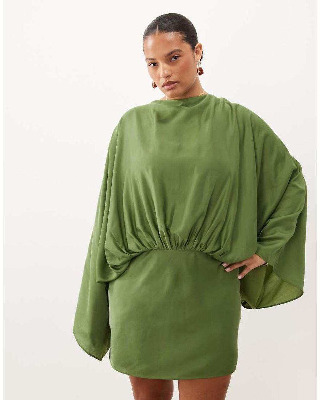 ASOS Green Asos Design Curve Cape Sleeve Open Back Mini Dress With Tassels