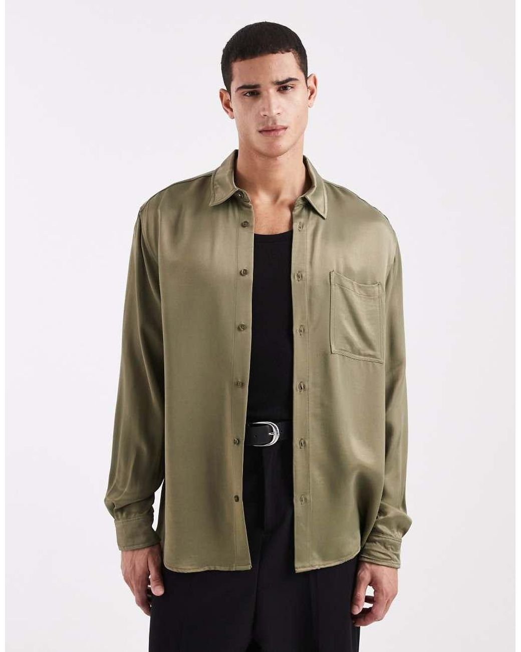 ASOS Green Relaxed Satin Shirt for men