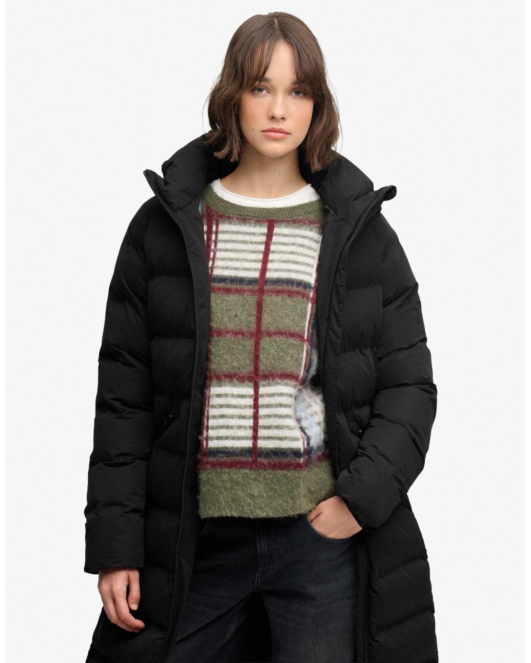 Veste longue en microfibre e Superdry en coloris Black