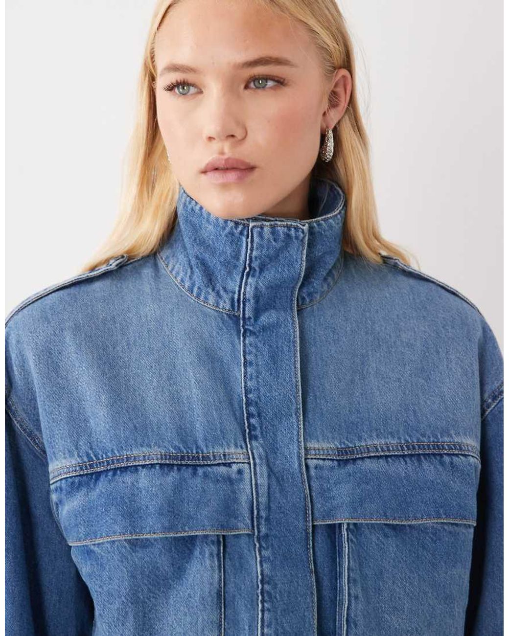 ASOS Blue Funnel Neck Bubble Hem Jacket Co-Ord