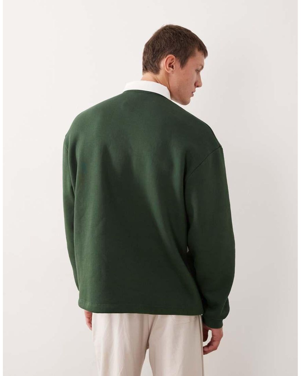 ASOS Green Relaxed Rugby Polo Sweatshirt With Cut & Sew Panel for men