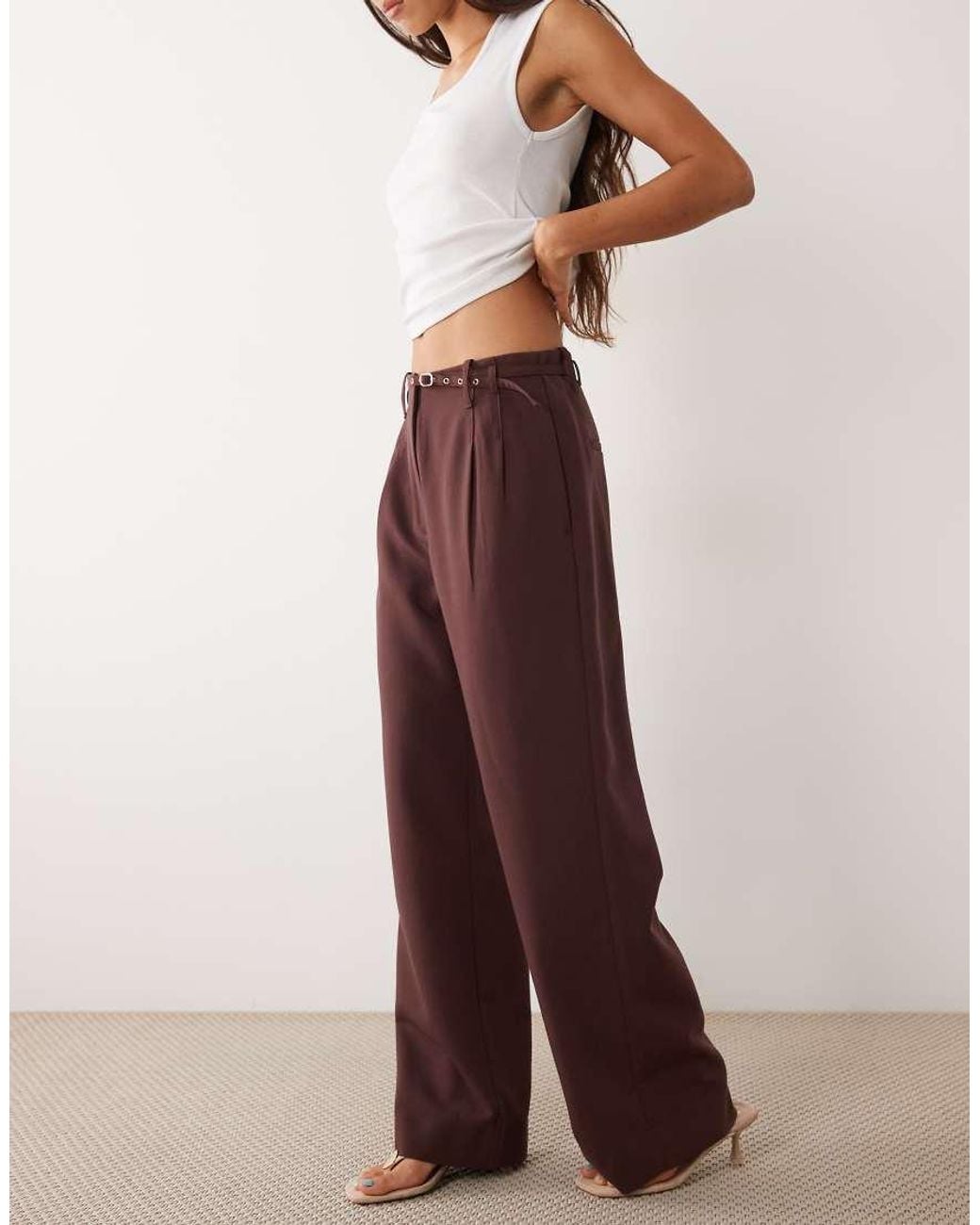 Abercrombie & Fitch Red Sloane High Rise Wide Leg Trousers With Belt
