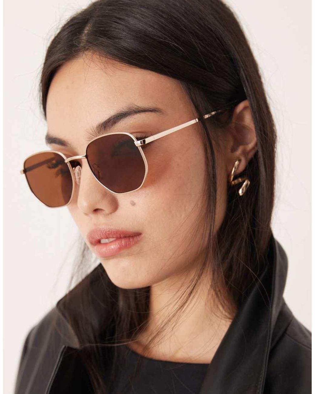 ASOS Black Polarized Lens Metal Hexagon Sunglasses