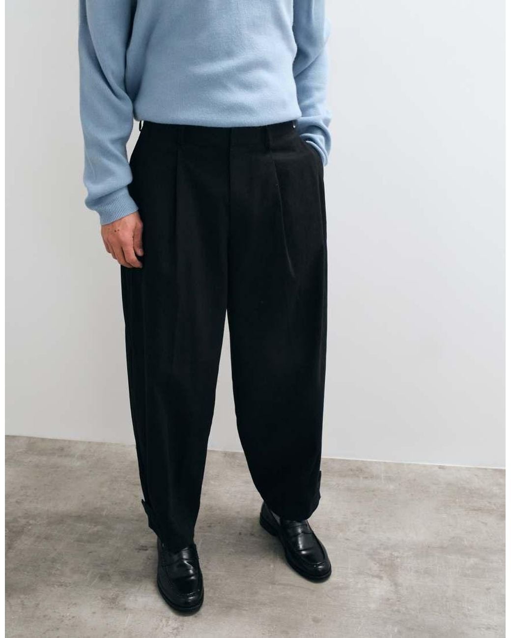 ASOS Blue Tailored 100% Cotton Wide Barrel Leg Pants With Hem Adjuster for men