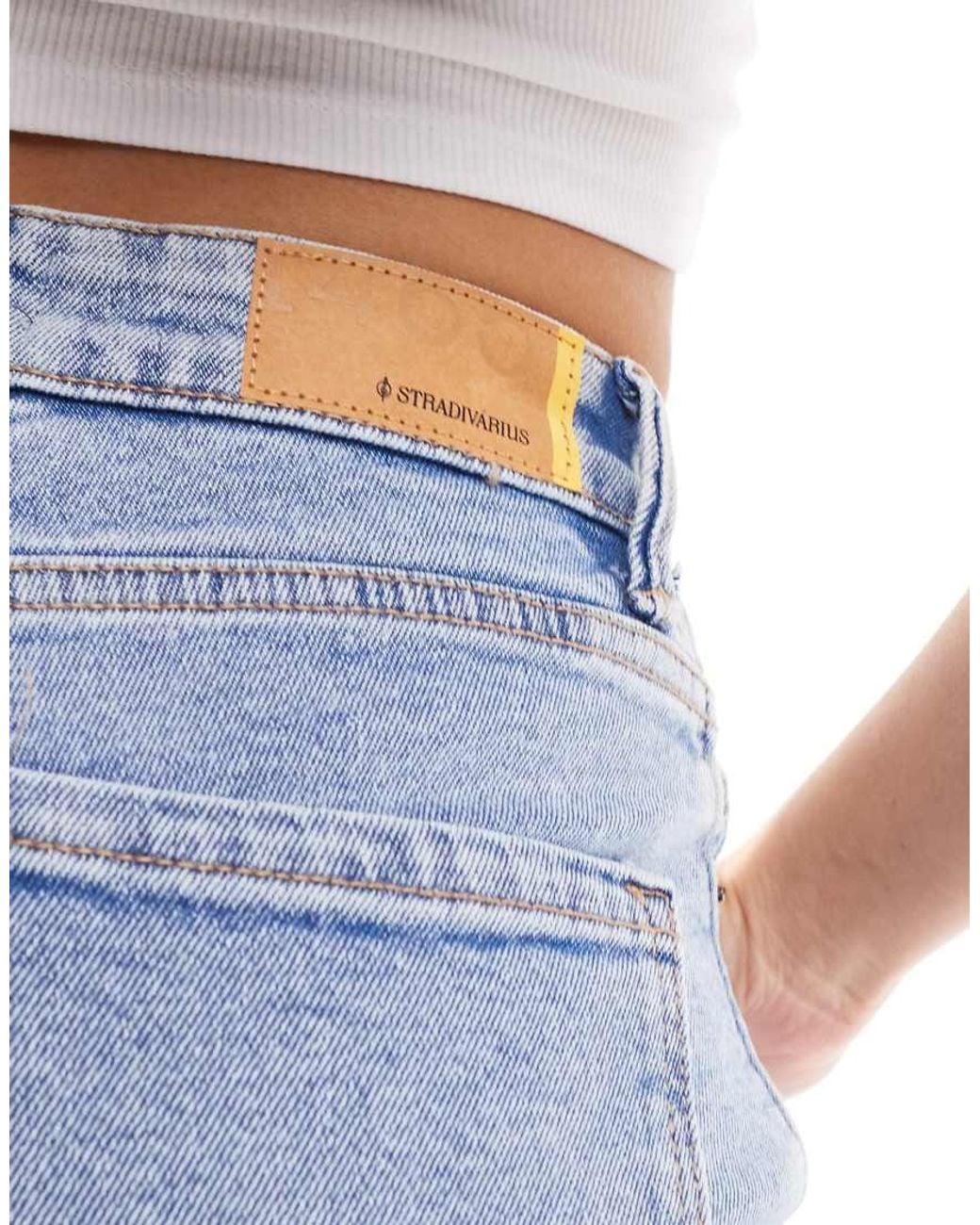 Stradivarius Blue Cotton Slim Mom Jean With Stretch