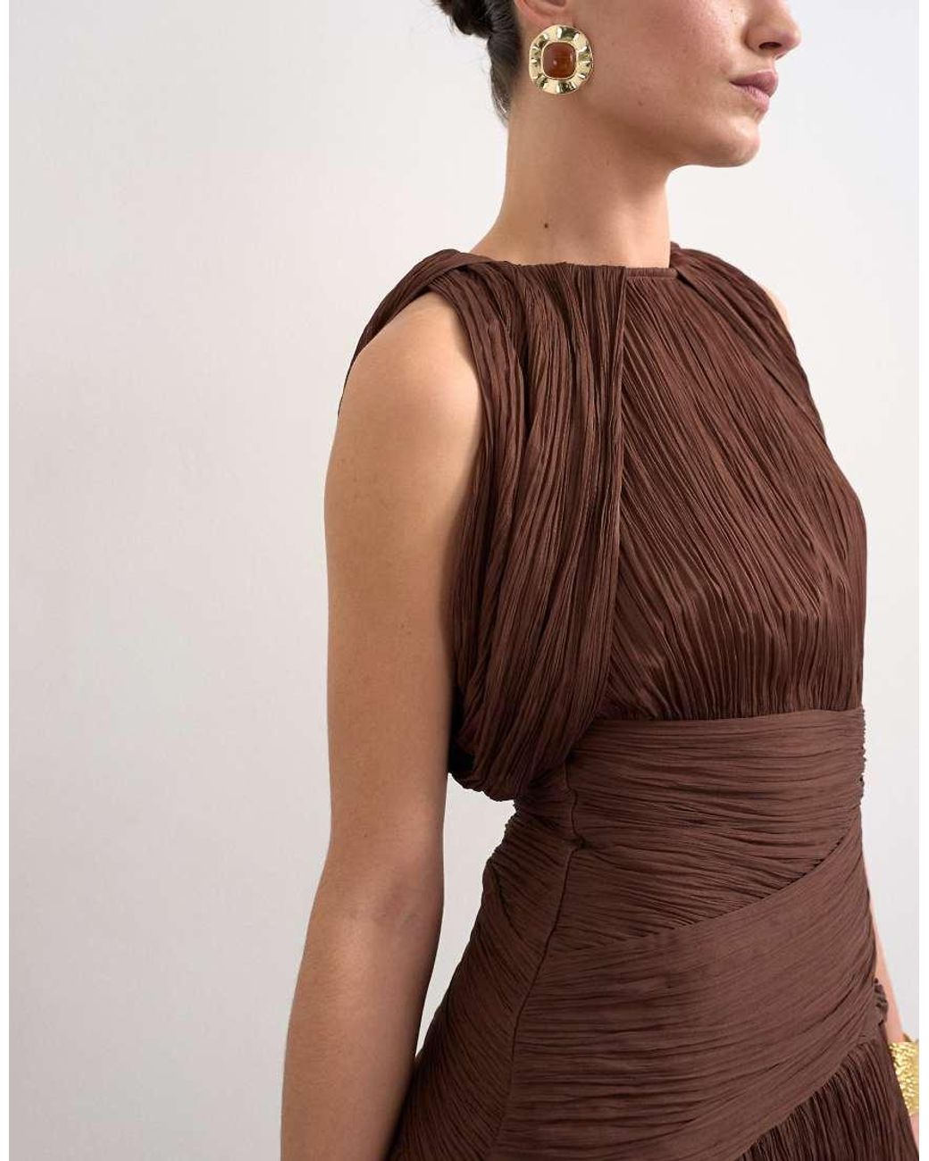 TOPSHOP Brown Sculptural Drape Mini Dress