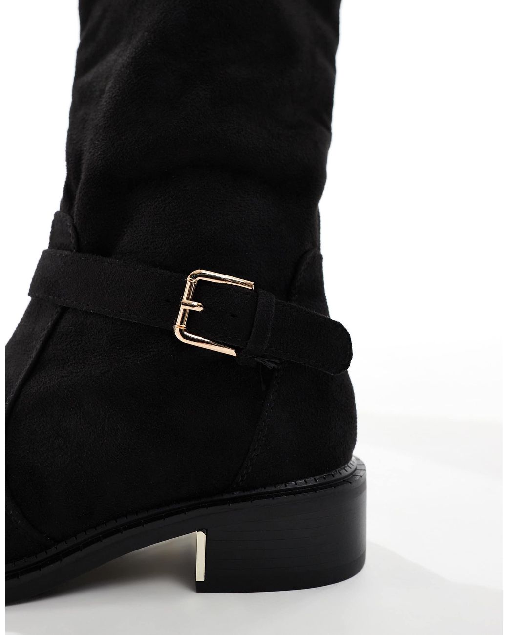 SEQWL Wide Fit Black Latte Buckle Detail Over The Knee Boots
