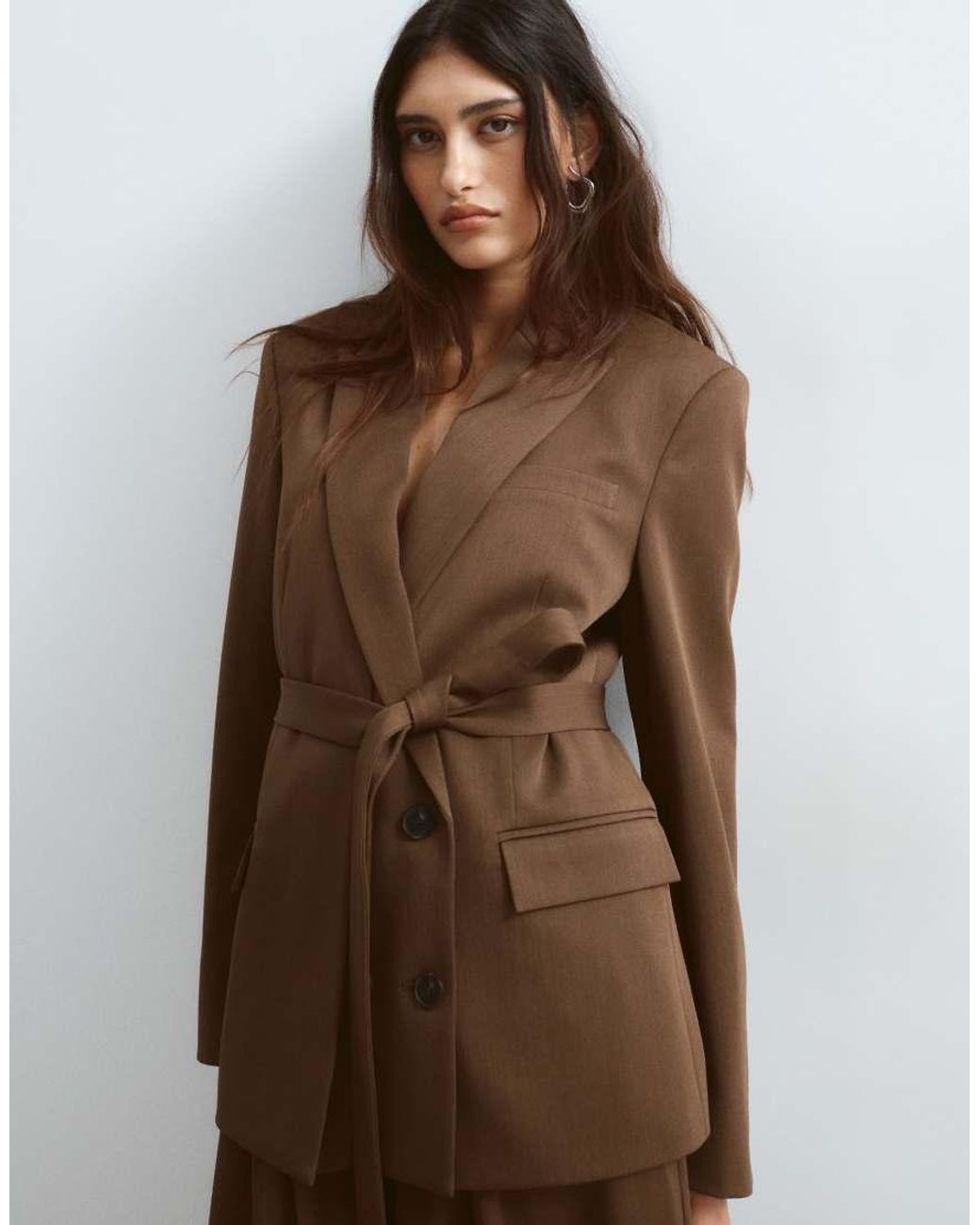 ARRANGE Brown Belted Cinched Waist Blazer With Removable Lapel Co-ord