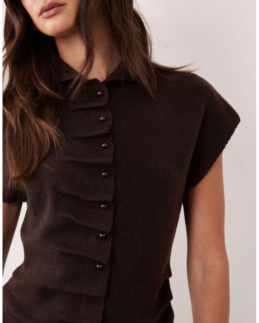 ASOS Black Placket Detail High Neck Button Through Top