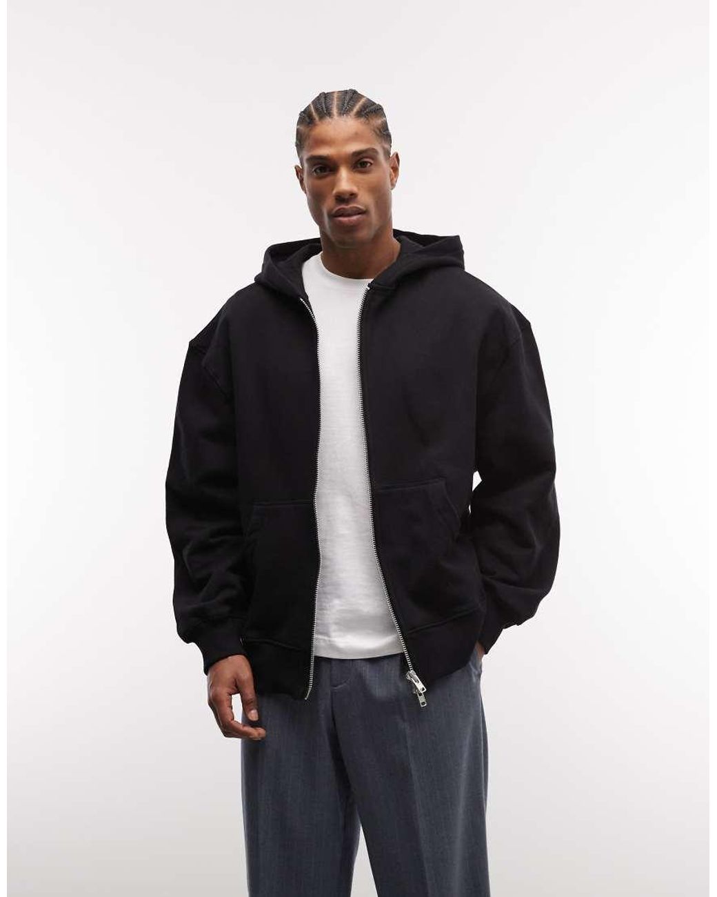 ASOS Blue Premium Heavyweight Oversized Zip Through Hoodie for men