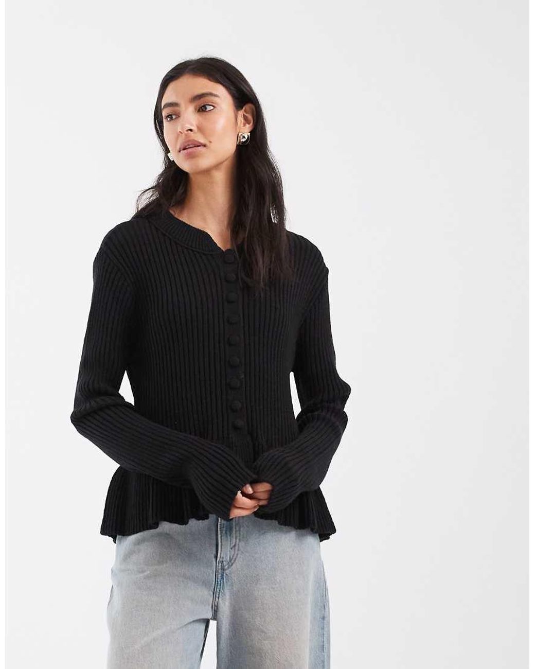 ASOS Blue Long Sleeve Peplum Cardigan