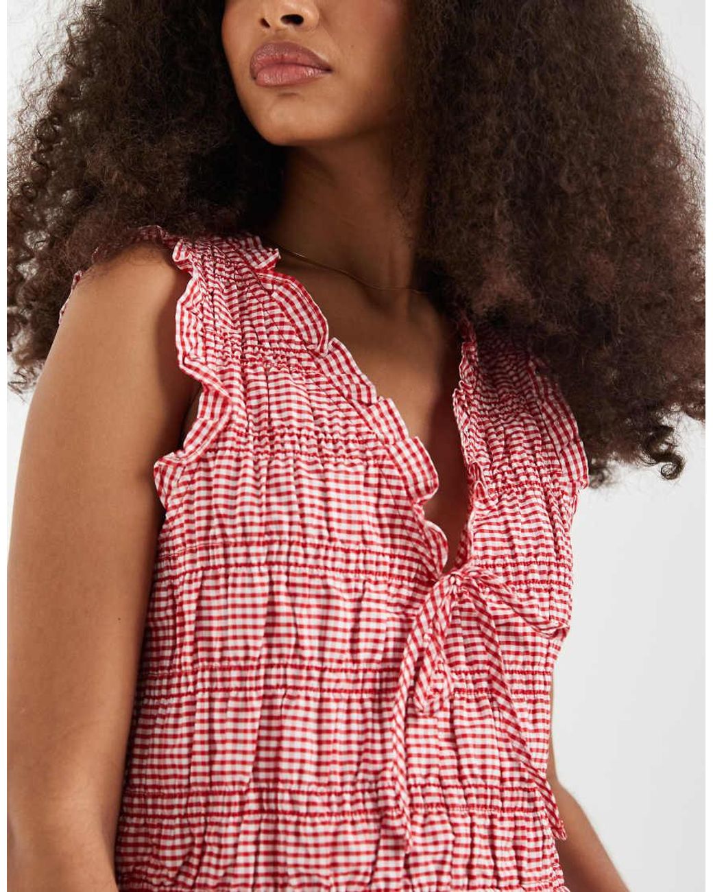 Gap Red Sleeveless Tie Front Blouse With Ruffle Detail