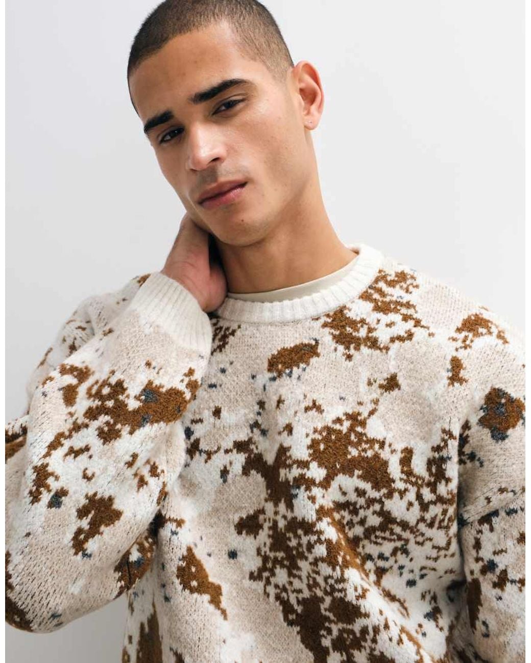 ASOS Gray Oversized Knitted Crew Neck Jumper for men