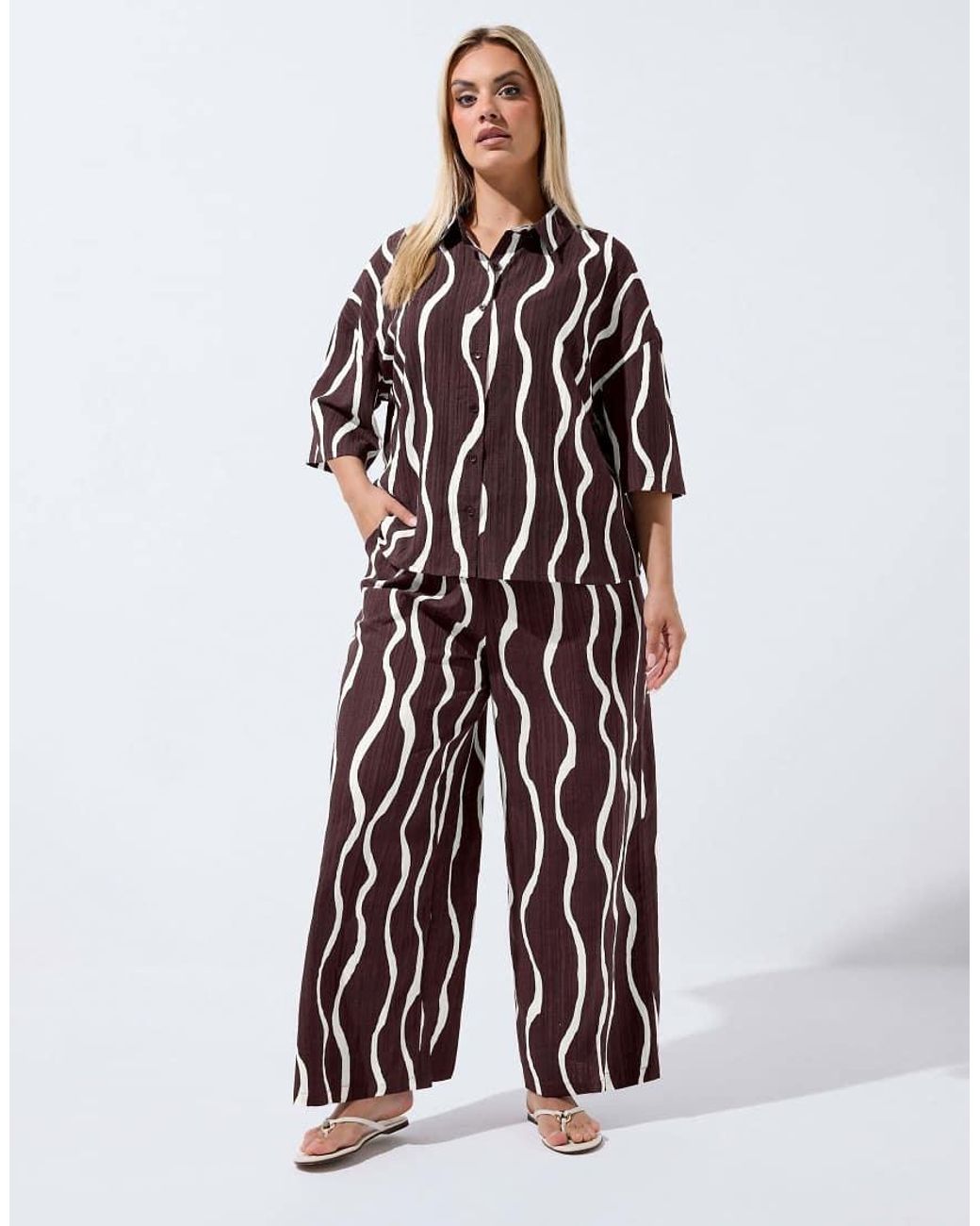 Yours Clothing White Printed Wide Leg Trousers