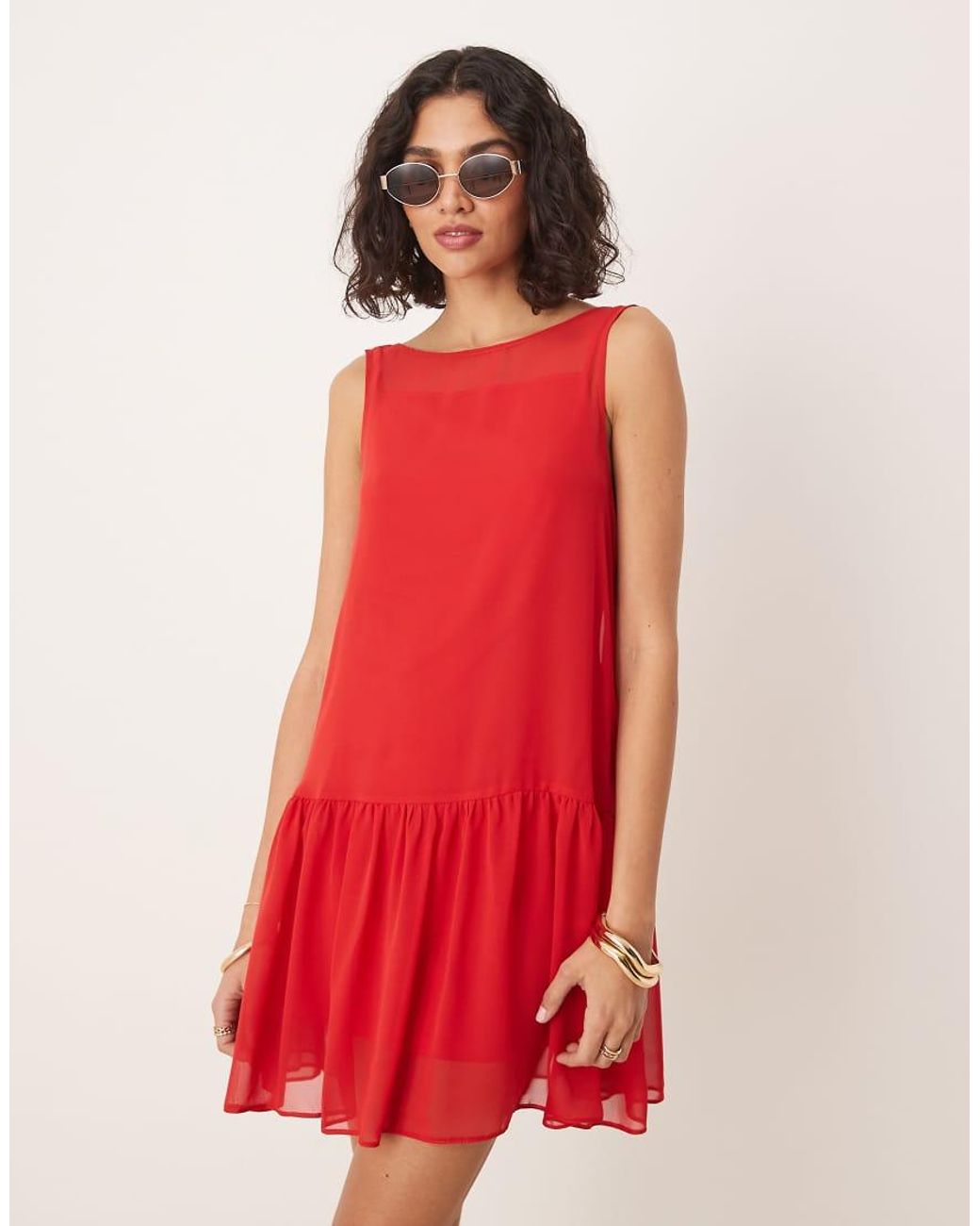 ASOS Red Drop Waist Chiffon Mini Dress
