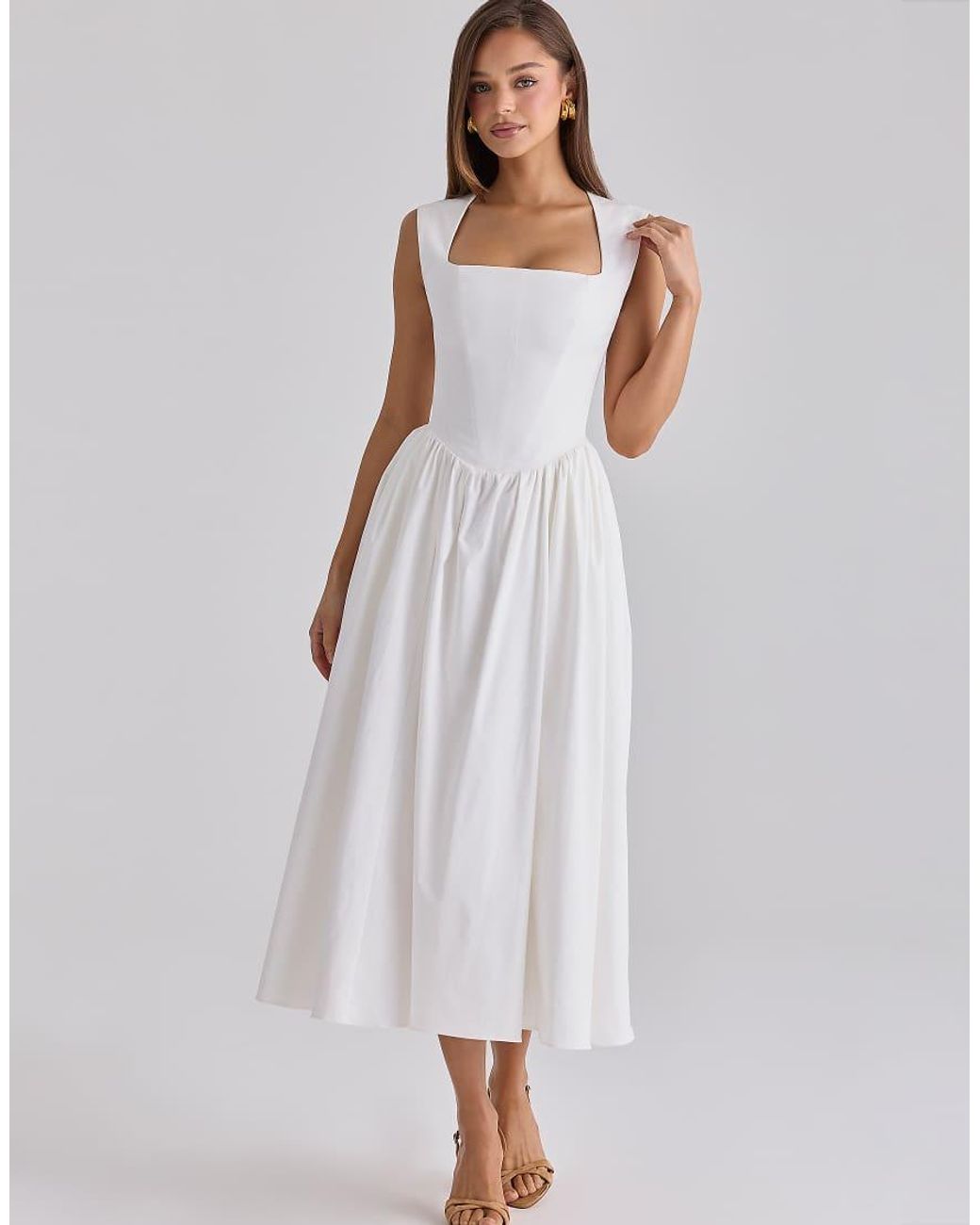 House Of Cb White Emmy Cotton Midi Sundress
