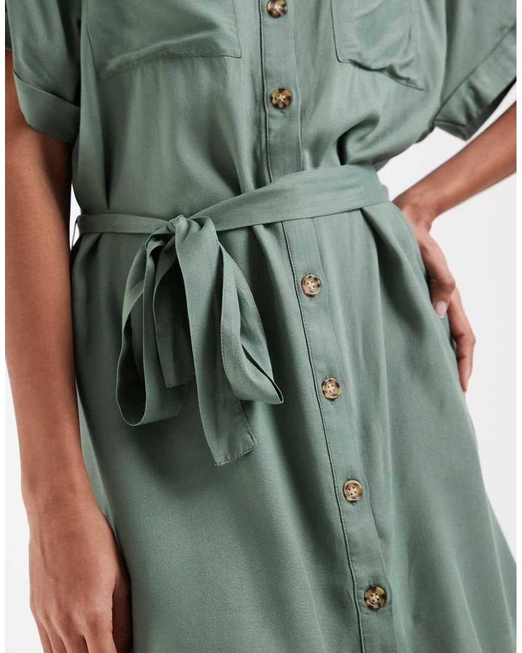 Vero Moda Green Mini Shirt Dress With Pockets