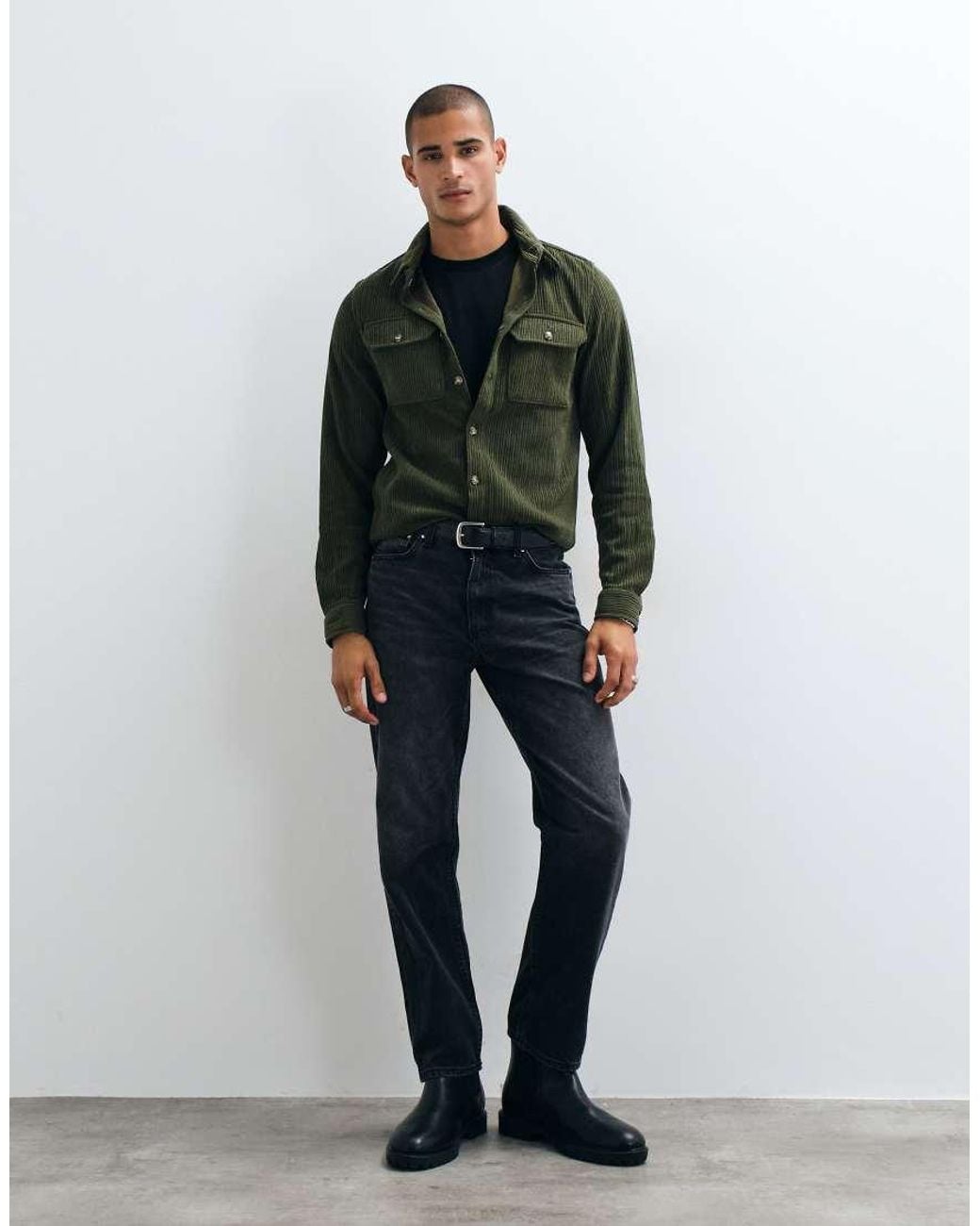 Brave Soul Green Studio Cord Shirt for men