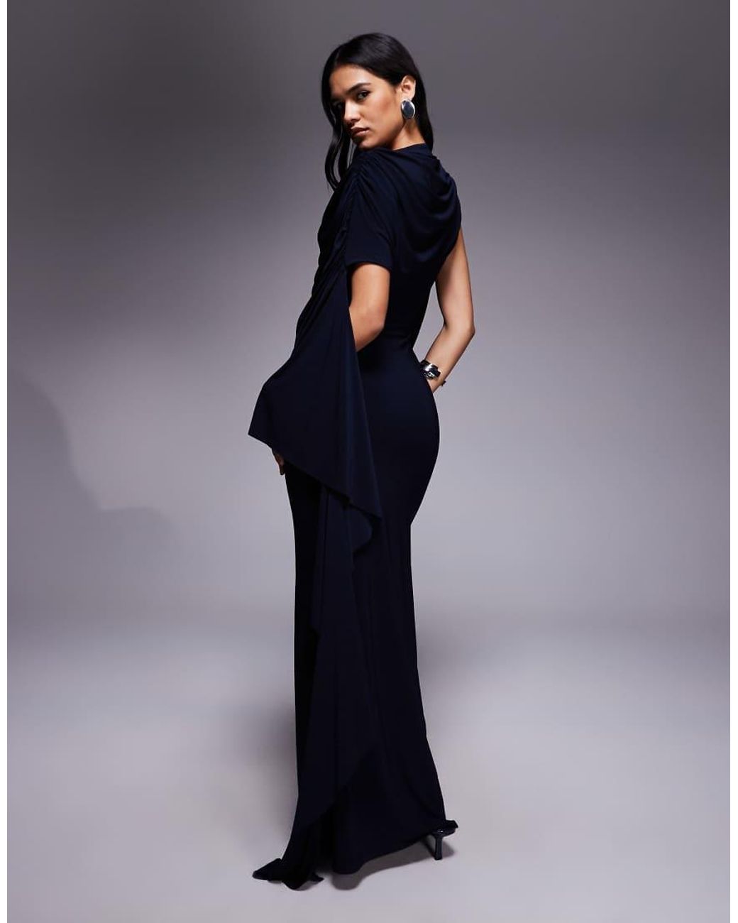 ASOS Blue One Shoulder Cape Maxi Dress