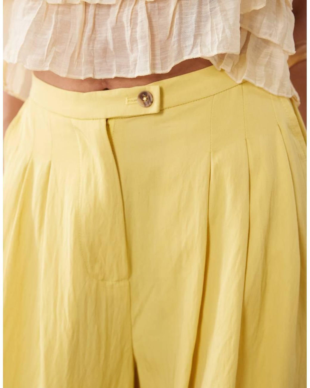 ASOS Yellow Tailored Floaty Skinny Waistband Triple Pleat Pants