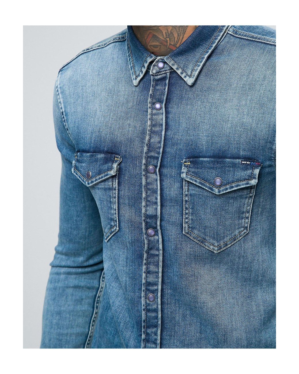 Pepe Jeans Pepe Jepson Slim Fit Denim Shirt Stretch Indigo in Blue for Men  | Lyst