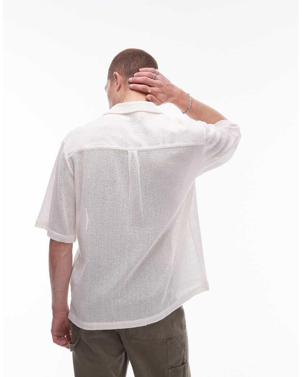 Topman White Regular Fit Crochet Shirt for men