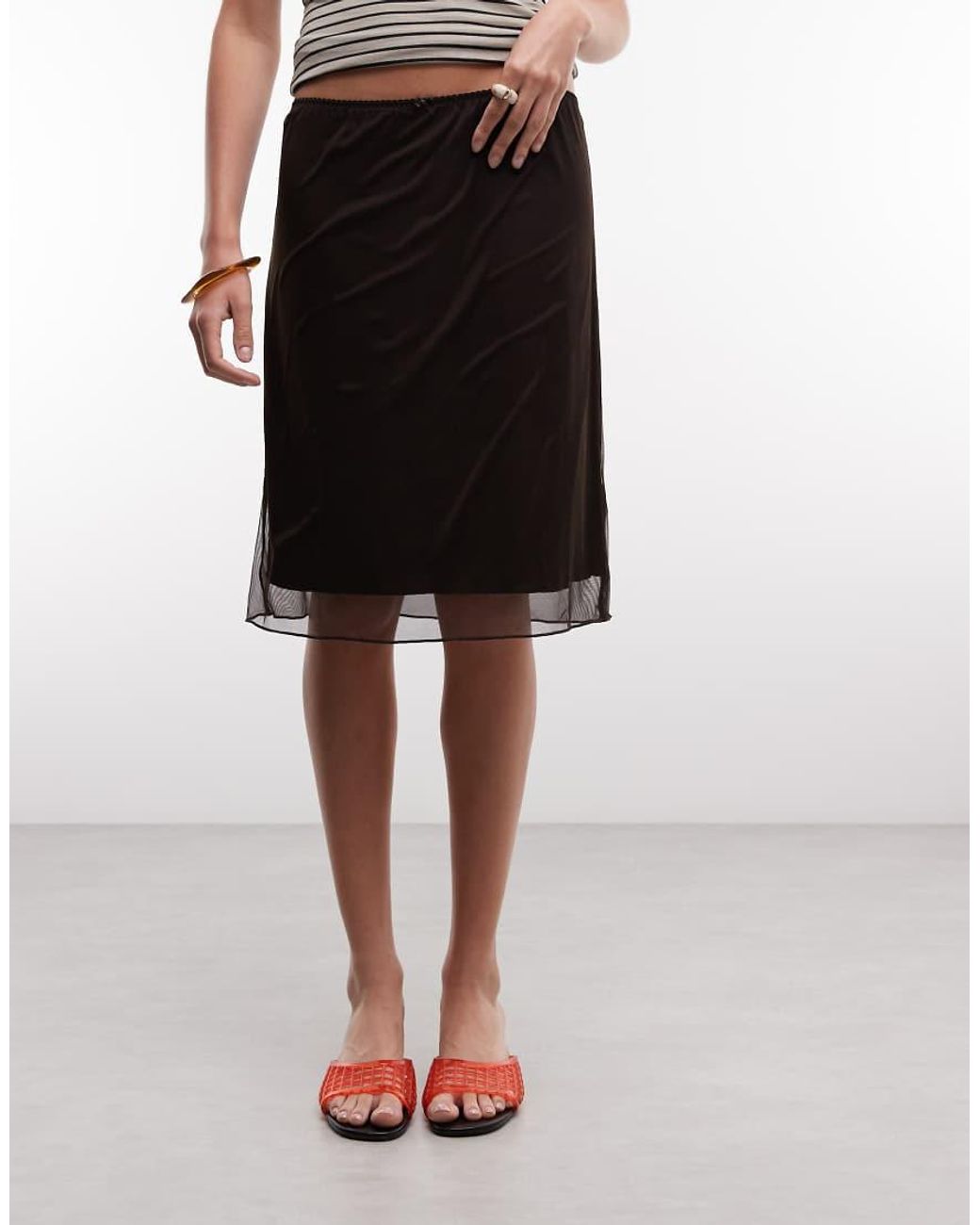 Monki Mesh Knielengte Rok in het Brown