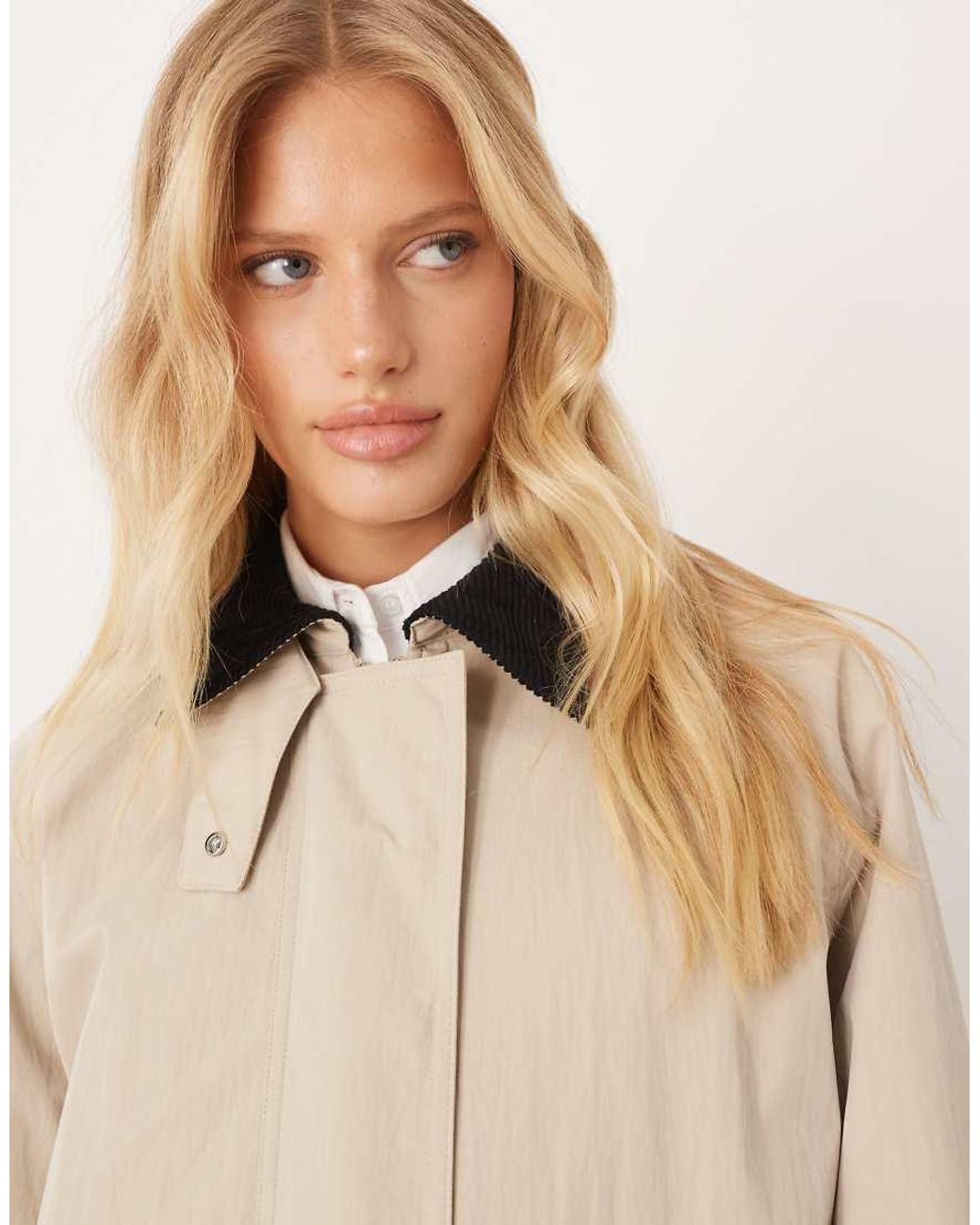 Mango Natural Cotton Mix Barn Jacket With Contrast Collar
