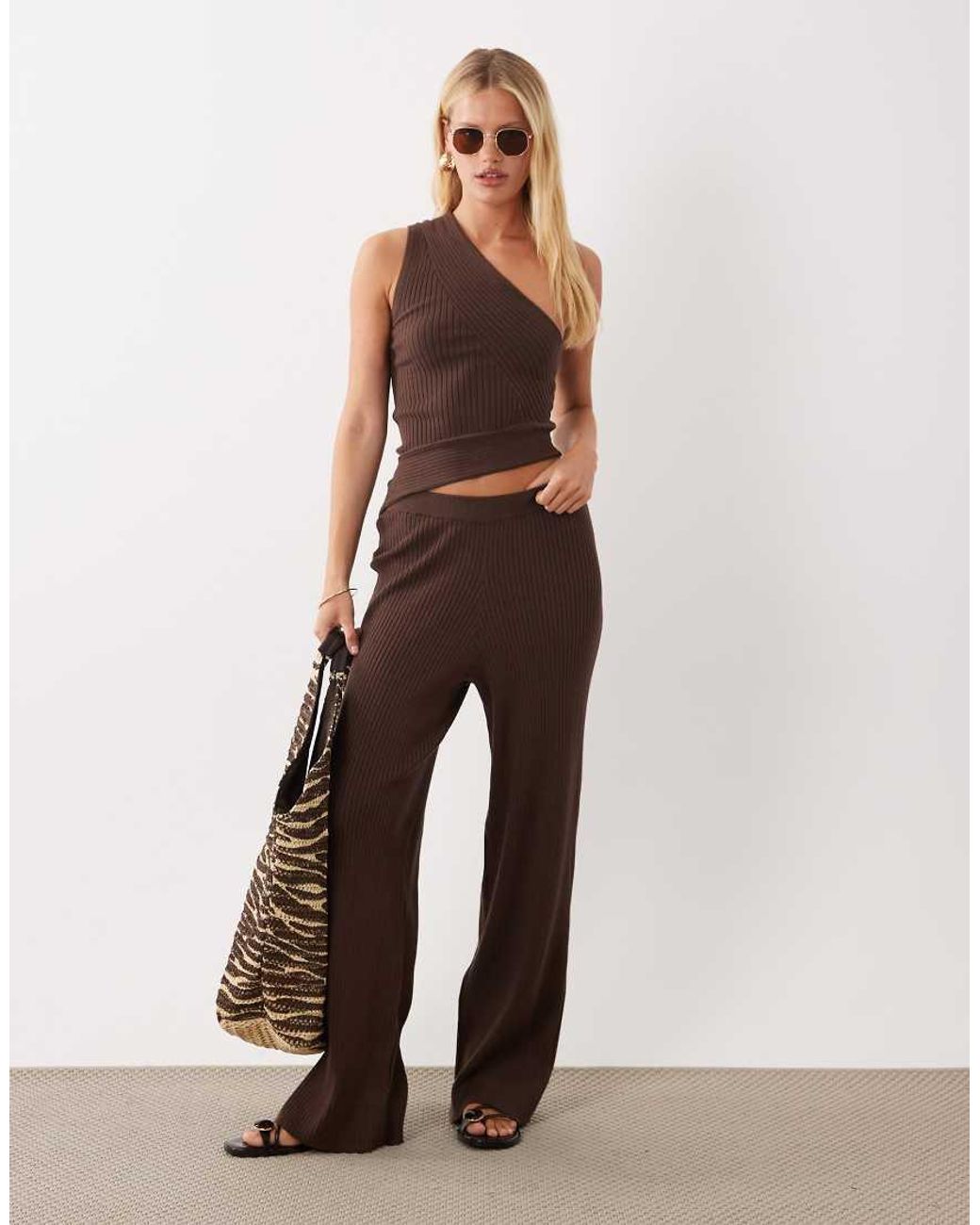 ASOS Brown One Shoulder Knit Rib Top Co-Ord